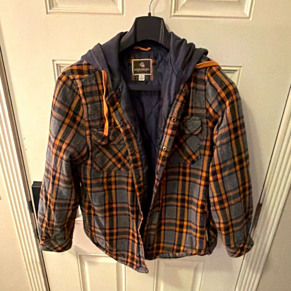 Legendary Outfitters Men's Plaid Hooded Lined Jacket Yellow/Brown Hunting L